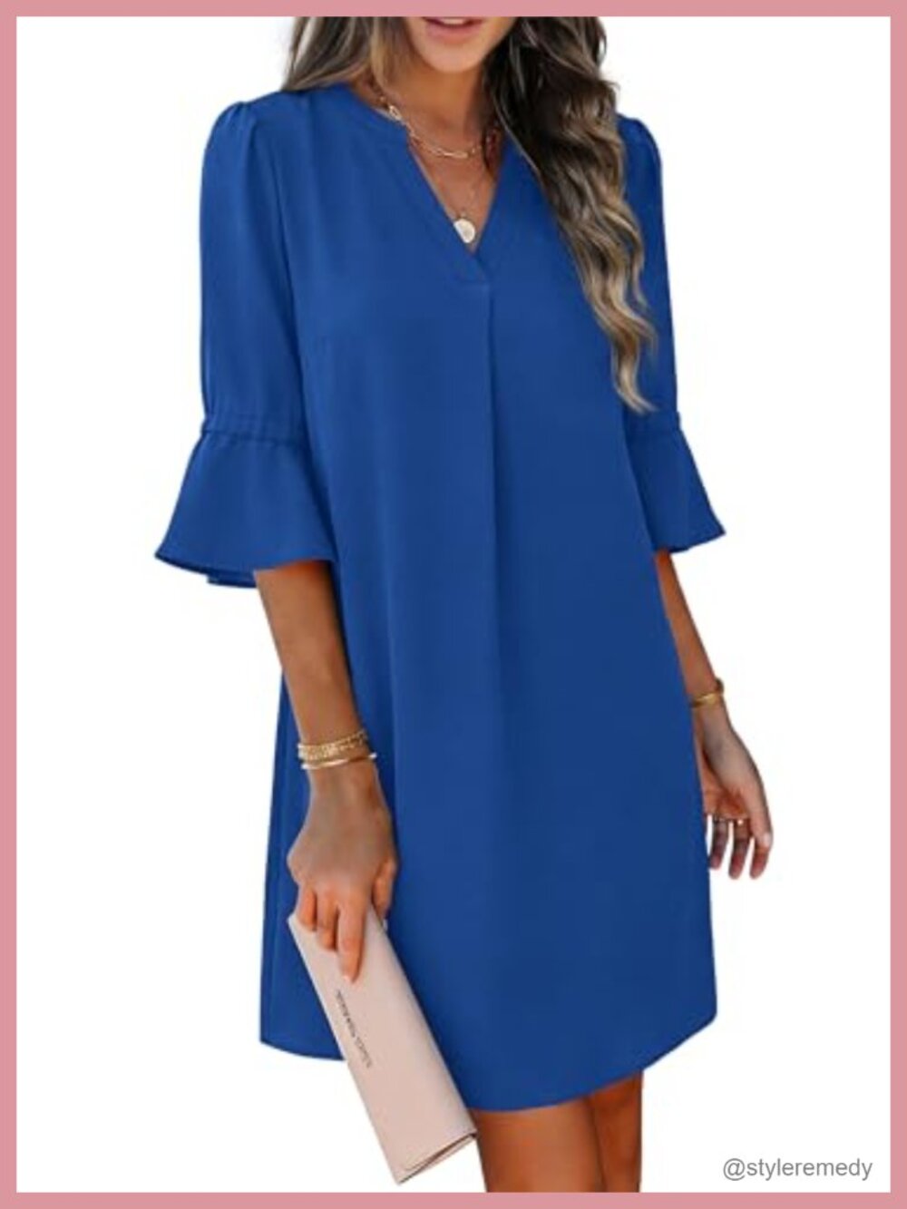 RUMIA Women's Shift Dress Ruffle Sleeve Loose Casual V-Neck Polyester
